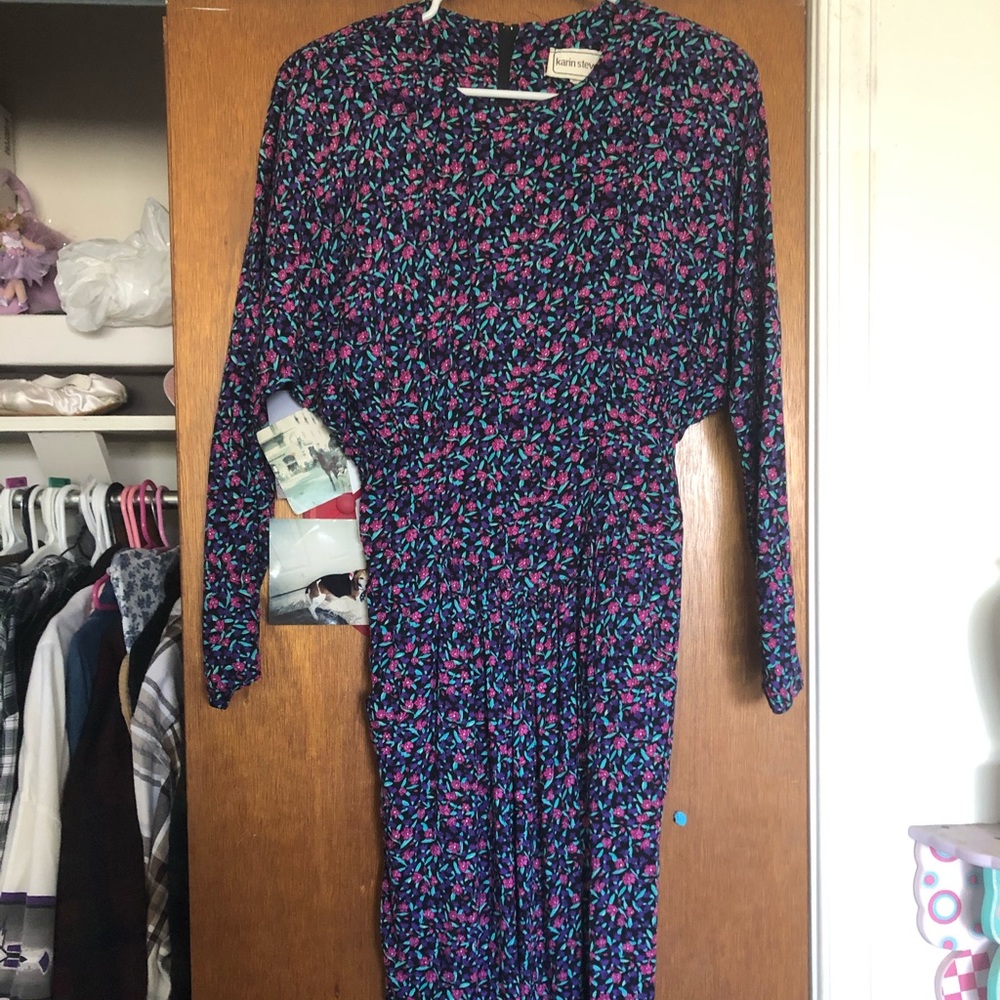 Vintage 80s Karin Stevens Floral Dress